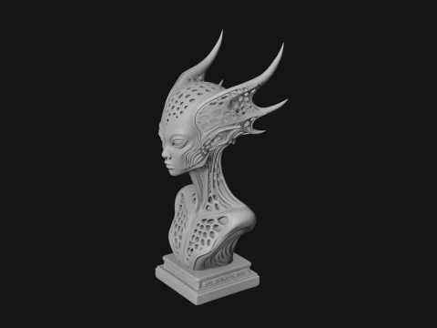 Biomechanical Alien Bust Statue Design 5 - 3D Print Model 3D Print Model