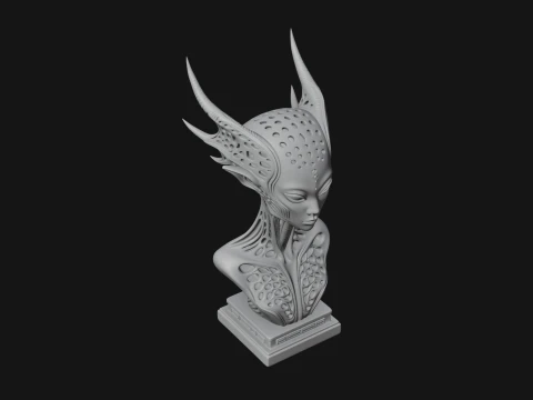 Biomechanical Alien Bust Statue Design 5 - 3D Print Model 3D Print Model
