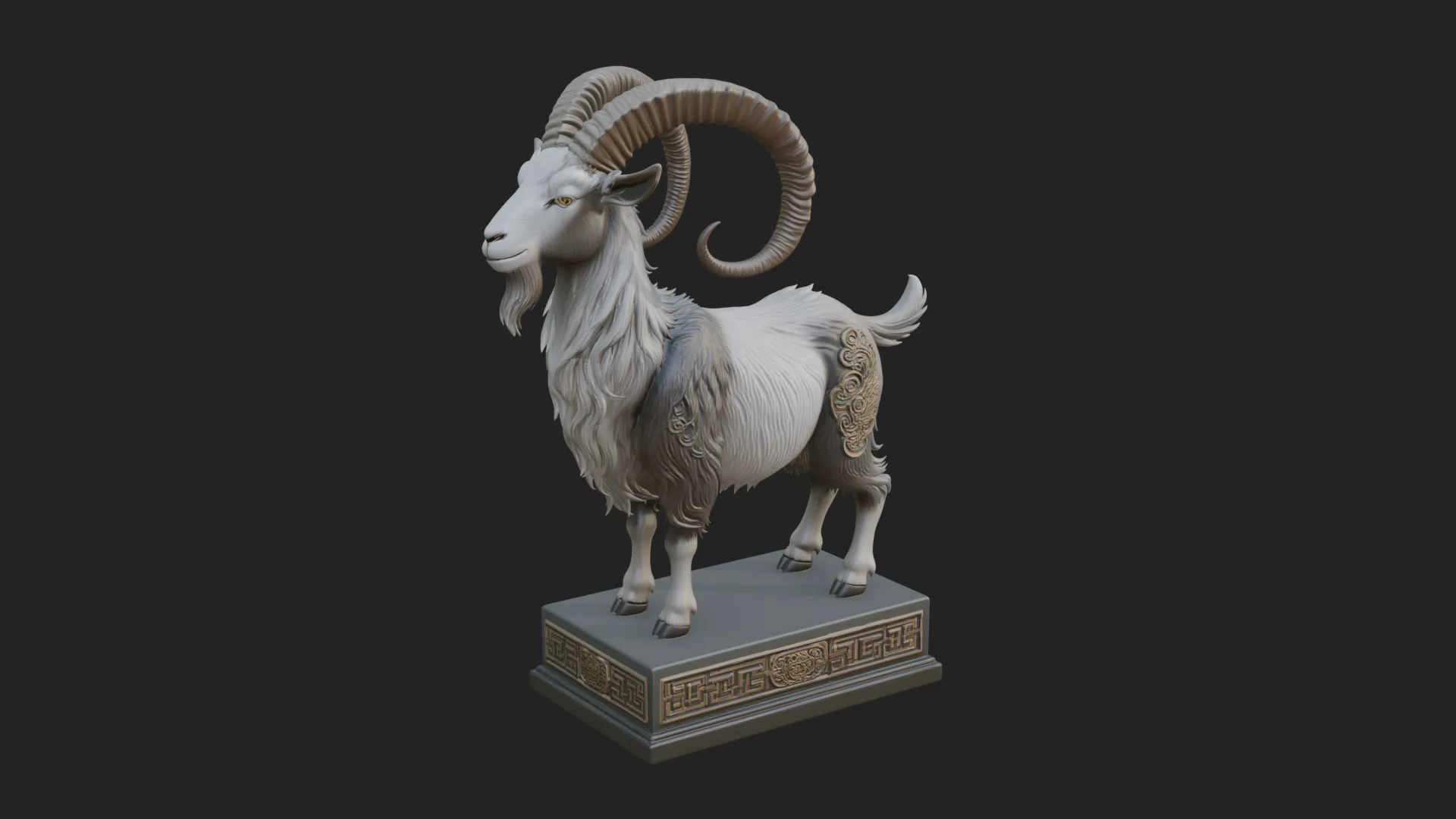 Mountain Goat on Pedestal Statue Design 2 - 3D Print Model 3D Print Model .c4d .max .obj .3ds .fbx .stl .blend 