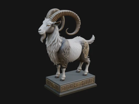 Mountain Goat on Pedestal Statue Design 2 - 3D Print Model Model do druku 3D
