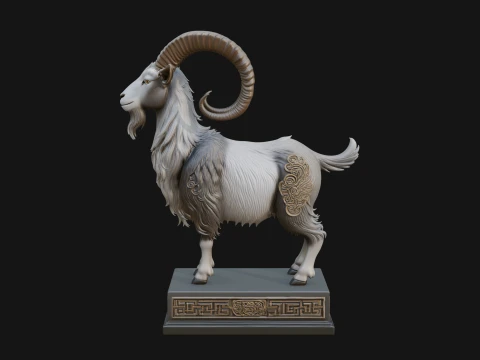 Mountain Goat on Pedestal Statue Design 2 - 3D Print Model 3D Print Model