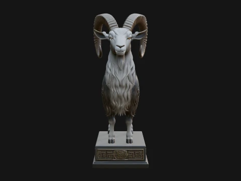 Mountain Goat on Pedestal Statue Design 2 - 3D Print Model 3D Print Model