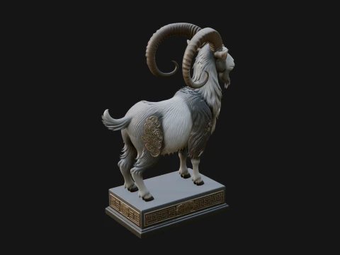 Mountain Goat on Pedestal Statue Design 2 - 3D Print Model 3D Print Model