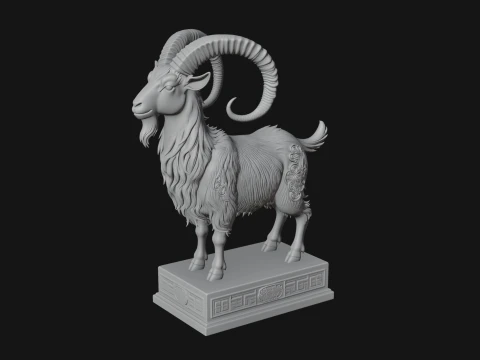Mountain Goat on Pedestal Statue Design 2 - 3D Print Model 3D Print Model