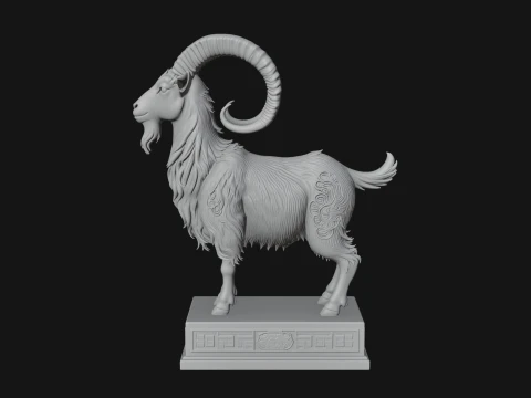 Mountain Goat on Pedestal Statue Design 2 - 3D Print Model 3D Print Model