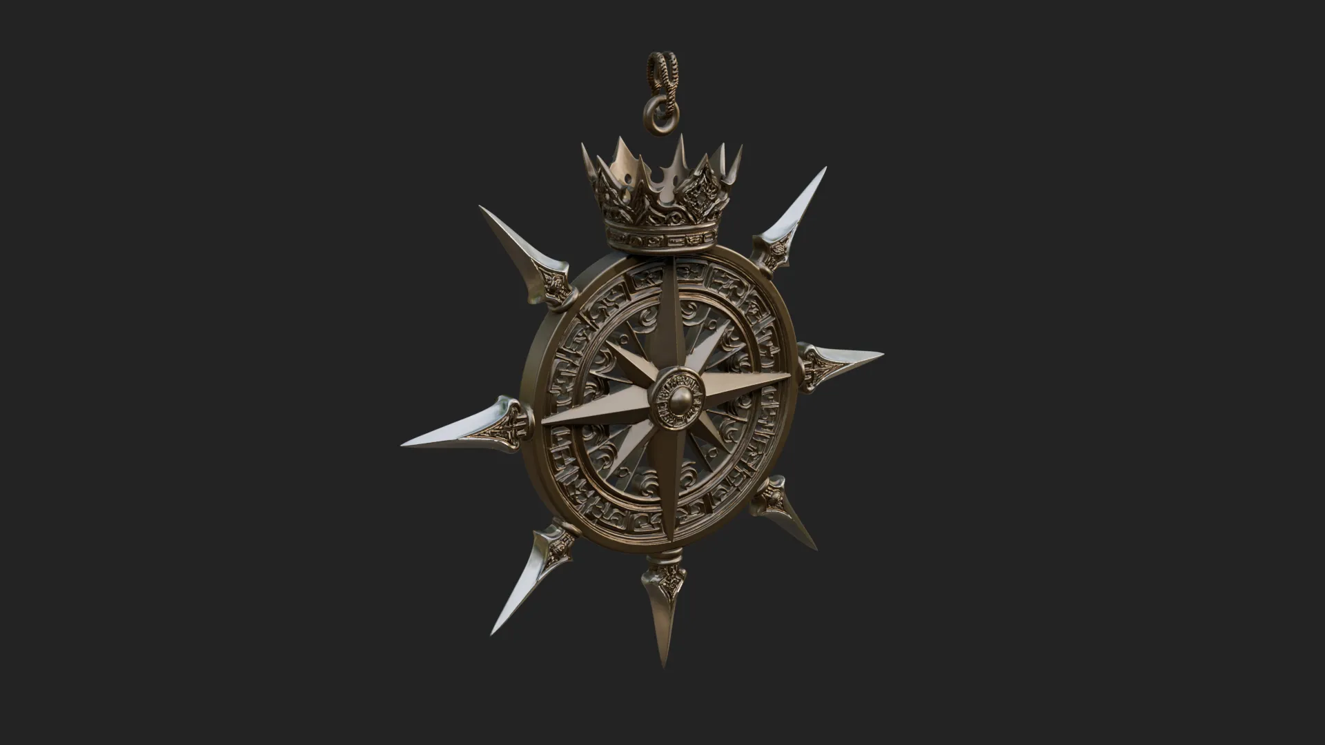 Compass Rose Medallion Pendant Design 1 - 3D Print Model 3D Print Model .c4d .max .obj .3ds .fbx .stl .blend 