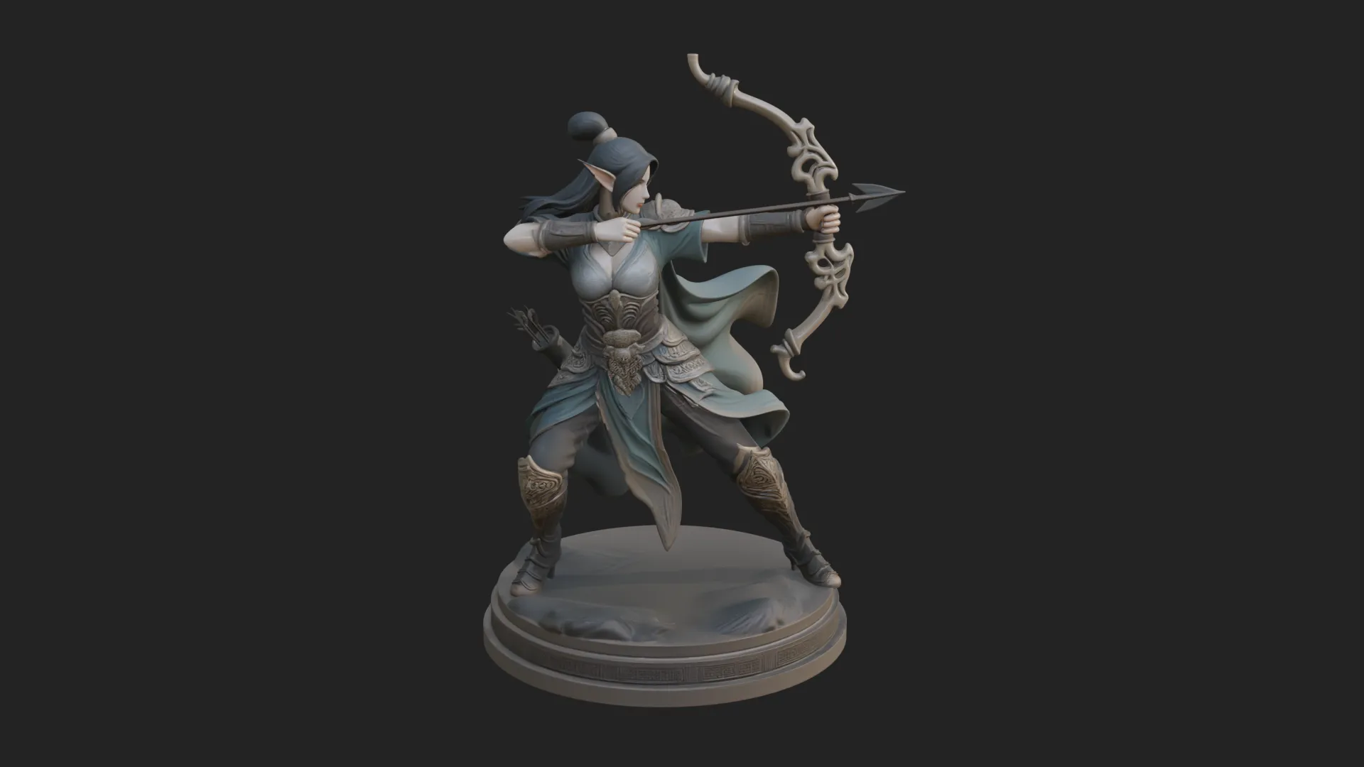 Elven Archer Queen Statue Design 2 - 3D Print Model 3D Print Model .c4d .max .obj .3ds .fbx .stl .blend 