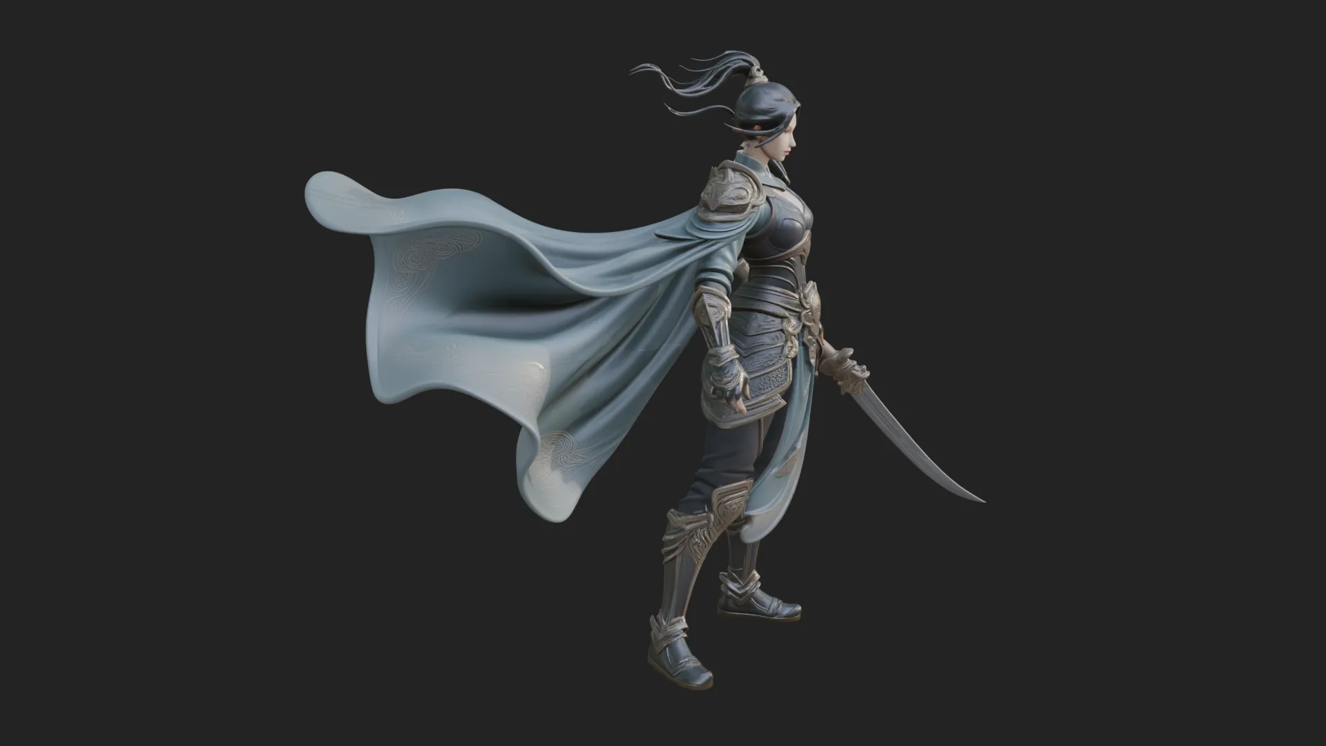 Caped Woman Warrior Statue Design 1 - 3D Print Model 3D Print Model .c4d .max .obj .3ds .fbx .stl .blend 