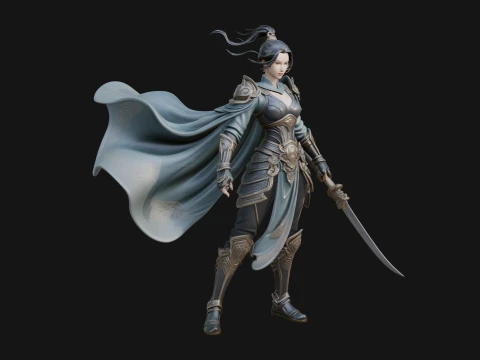 Caped Woman Warrior Statue Design 1 - 3D Print Model 3D Print Model