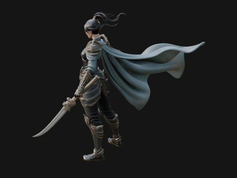 Caped Woman Warrior Statue Design 1 - 3D Print Model 3D Print Model