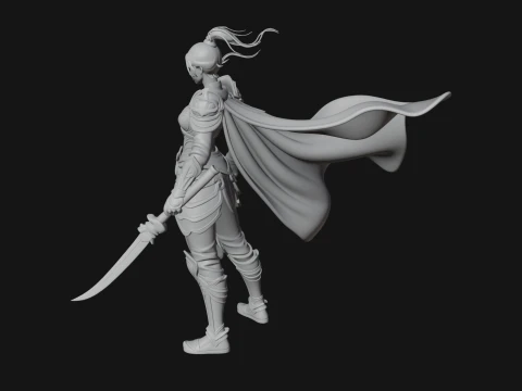 Caped Woman Warrior Statue Design 1 - 3D Print Model 3D Print Model