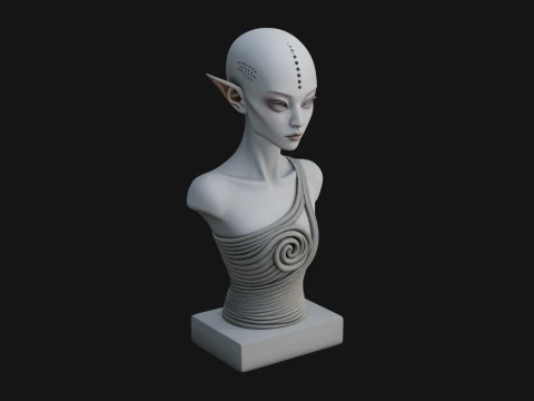 Minimalist Alien Bust Statue Design 2 - 3D Print Model 3D Print Model