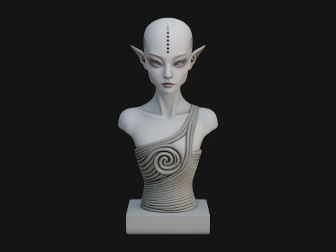Minimalist Alien Bust Statue Design 2 - 3D Print Model 3D Print Model