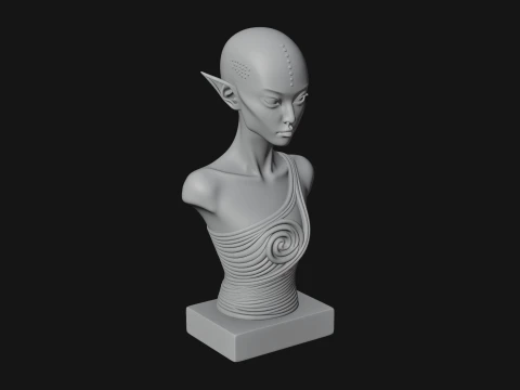 Minimalist Alien Bust Statue Design 2 - 3D Print Model 3D Print Model