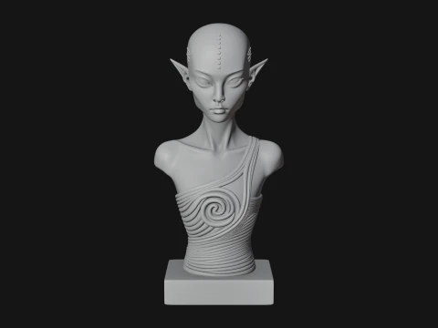 Minimalist Alien Bust Statue Design 2 - 3D Print Model 3D Print Model