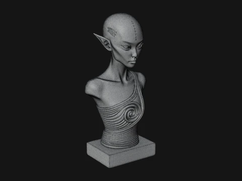 Minimalist Alien Bust Statue Design 2 - 3D Print Model 3D Print Model
