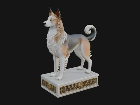 Dog on Pedestal Statue Design 1 - 3D Print Model Modelo de impresión 3D
