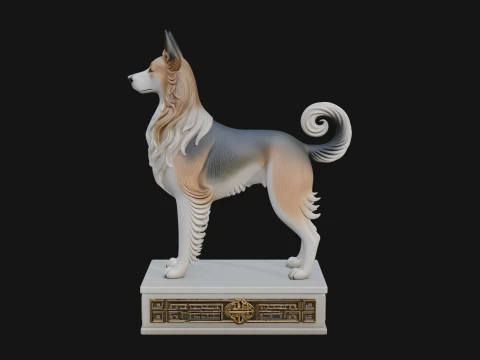 Dog on Pedestal Statue Design 1 - 3D Print Model 3D Print Model