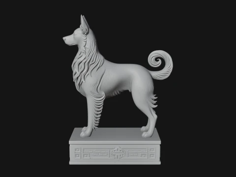 Dog on Pedestal Statue Design 1 - 3D Print Model 3D Print Model