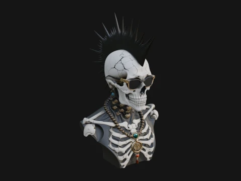 Punk Skull Bust Statue Design 2 - 3D Print Model 3D printmodel