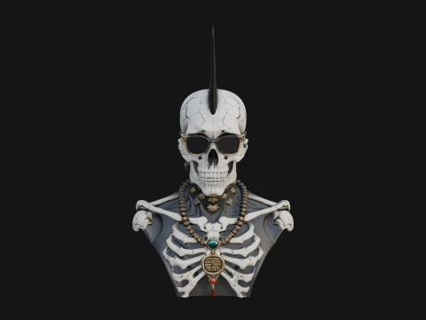 Punk Skull Bust Statue Design 2 - 3D Print Model 3D Print Model