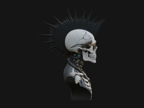 Punk Skull Bust Statue Design 2 - 3D Print Model 3D Print Model