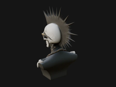 Punk Skull Bust Statue Design 2 - 3D Print Model 3D Print Model