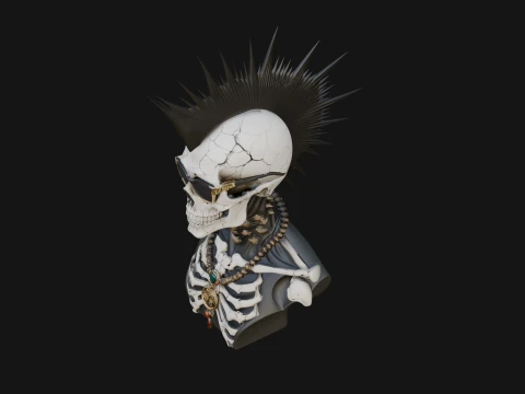 Punk Skull Bust Statue Design 2 - 3D Print Model 3D Print Model