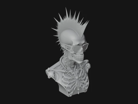 Punk Skull Bust Statue Design 2 - 3D Print Model 3D Print Model