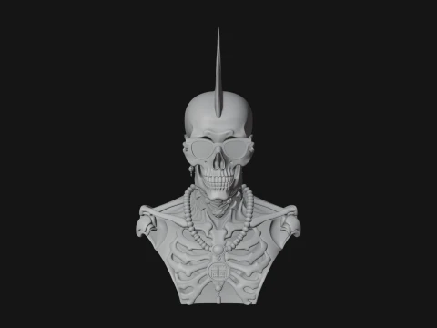 Punk Skull Bust Statue Design 2 - 3D Print Model 3D Print Model