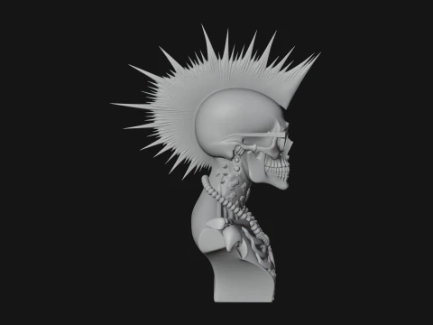 Punk Skull Bust Statue Design 2 - 3D Print Model 3D Print Model