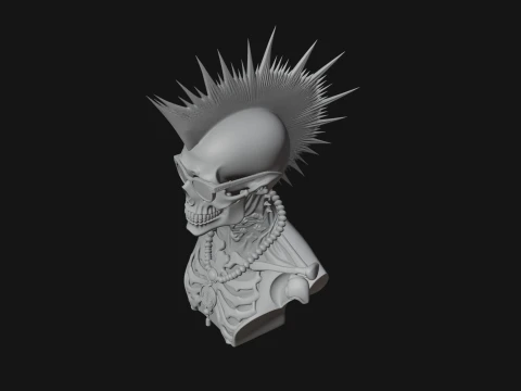 Punk Skull Bust Statue Design 2 - 3D Print Model 3D Print Model