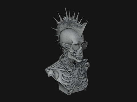 Punk Skull Bust Statue Design 2 - 3D Print Model 3D Print Model