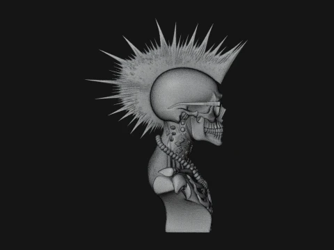 Punk Skull Bust Statue Design 2 - 3D Print Model 3D Print Model