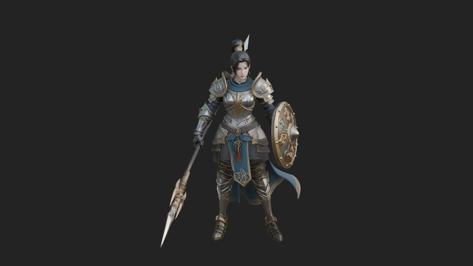 Woman Knight with Spear Statue Design 1 - 3D Print Model 3D Print Model .c4d .max .obj .3ds .fbx .stl .blend 