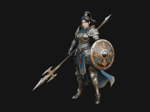 Woman Knight with Spear Statue Design 1 - 3D Print Model 3D Print Model
