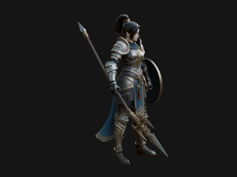 Woman Knight with Spear Statue Design 1 - 3D Print Model 3D Print Model