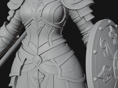 Woman Knight with Spear Statue Design 1 - 3D Print Model 3D Print Model