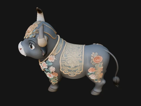 Floral Chibi Ox Statue Design 2 - 3D Print Model 3D Print Model