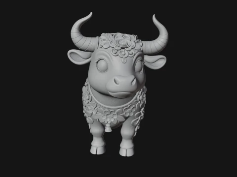 Floral Chibi Ox Statue Design 2 - 3D Print Model 3D Print Model