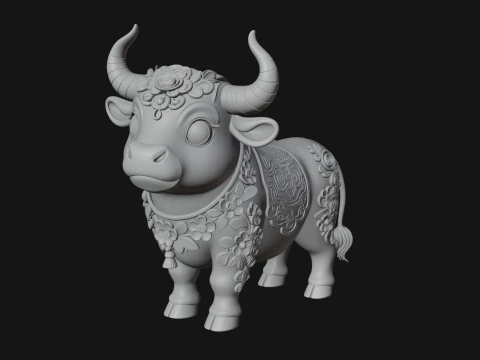 Floral Chibi Ox Statue Design 2 - 3D Print Model 3D Print Model