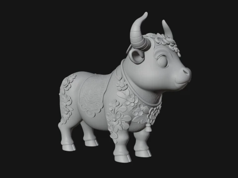 Floral Chibi Ox Statue Design 2 - 3D Print Model 3D Print Model