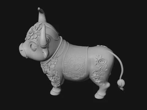 Floral Chibi Ox Statue Design 2 - 3D Print Model 3D Print Model