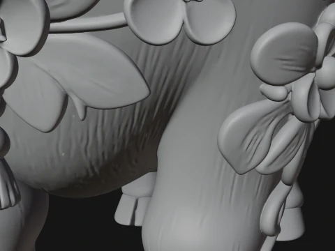 Floral Chibi Ox Statue Design 2 - 3D Print Model 3D Print Model