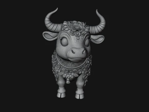Floral Chibi Ox Statue Design 2 - 3D Print Model 3D Print Model