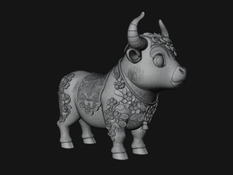 Floral Chibi Ox Statue Design 2 - 3D Print Model 3D Print Model