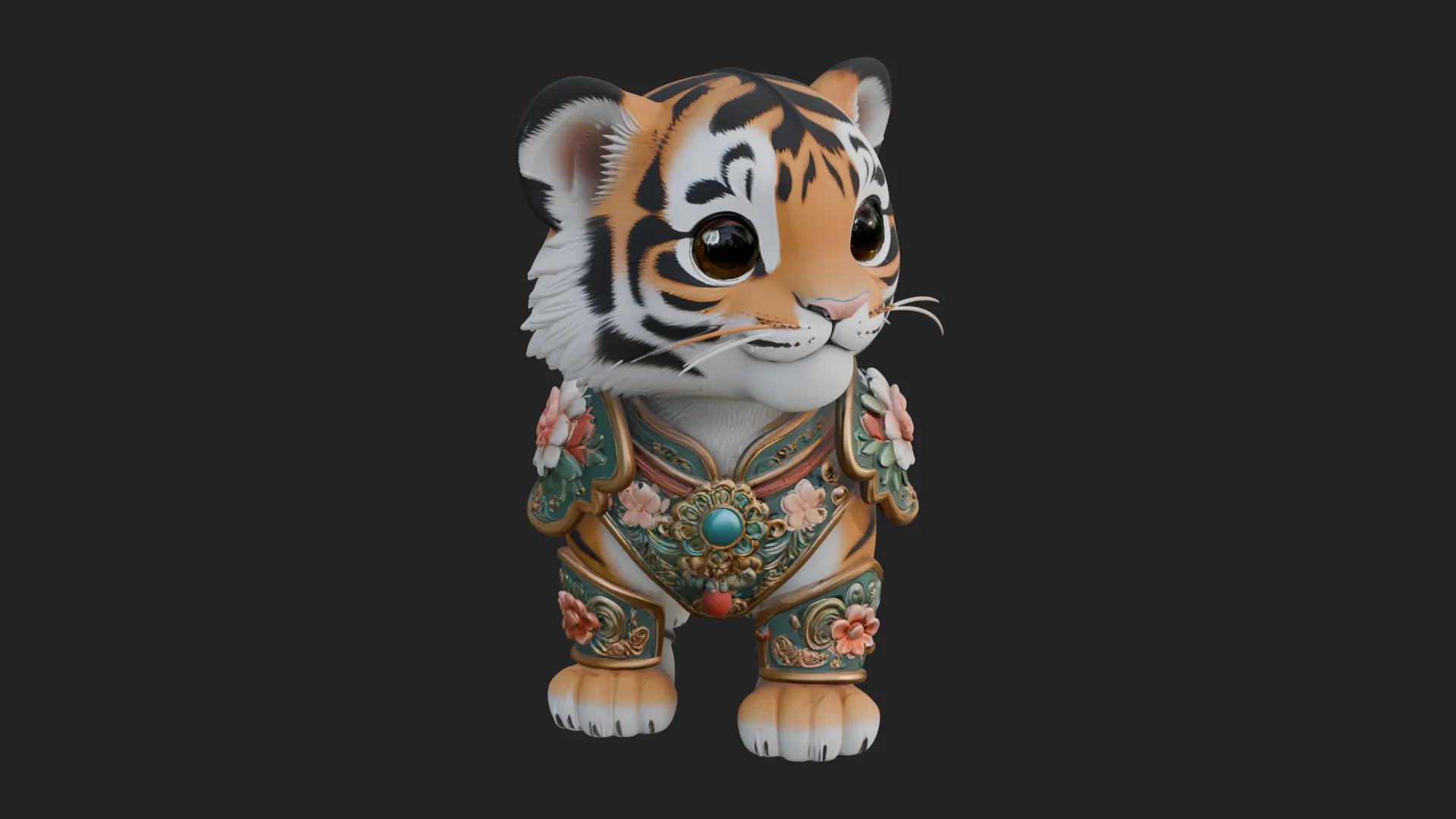 Floral Chibi Tiger Statue Design 2 - 3D Print Model 3D Print Model .c4d .max .obj .3ds .fbx .stl .blend 