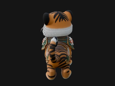 Floral Chibi Tiger Statue Design 2 - 3D Print Model 3D Print Model