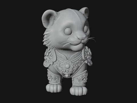 Floral Chibi Tiger Statue Design 2 - 3D Print Model 3D Print Model