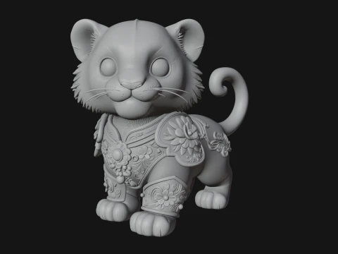 Floral Chibi Tiger Statue Design 2 - 3D Print Model 3D Print Model